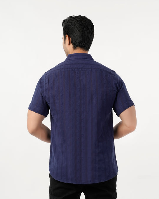 Eminent Men's Casual Half Sleeves Strip Shirt - Blue