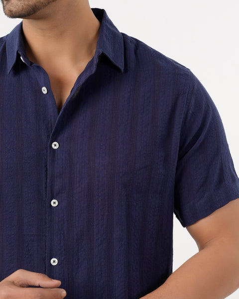 Eminent Men's Casual Half Sleeves Strip Shirt - Blue