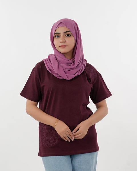 Eminent Women's Half Sleeves T-Shirt - Burgundy