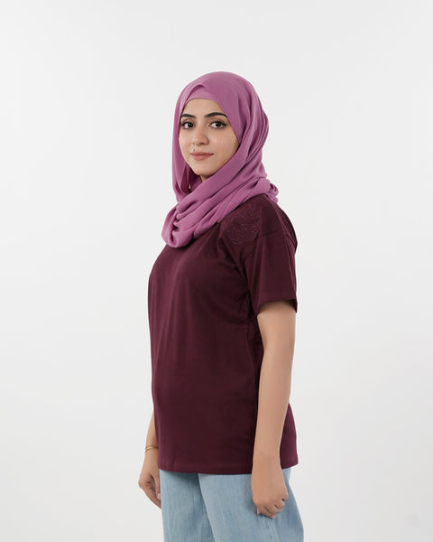 Eminent Women's Half Sleeves T-Shirt - Burgundy