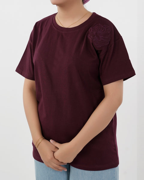 Eminent Women's Half Sleeves T-Shirt - Burgundy