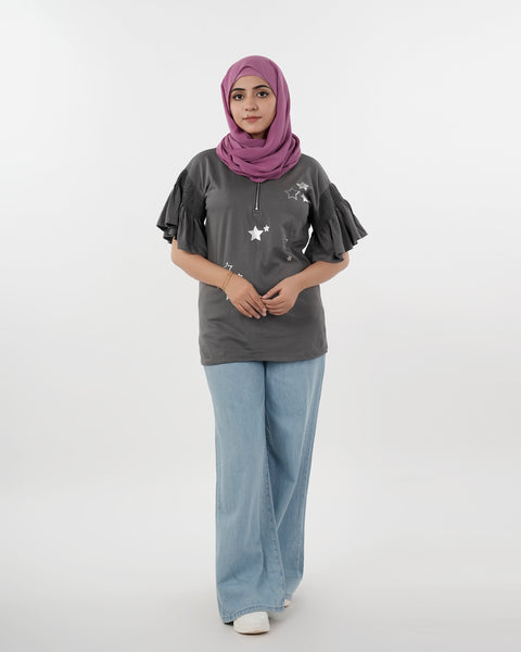 Eminent Women's Half Sleeves Printed T-Shirt - Steel Grey