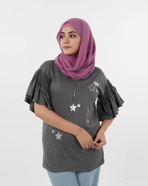 Eminent Women's Half Sleeves Printed T-Shirt - Steel Grey