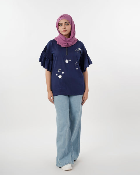 Eminent Women's Half Sleeves Printed T-Shirt - Navy Blue