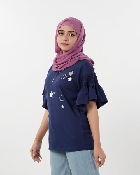 Eminent Women's Half Sleeves Printed T-Shirt - Navy Blue