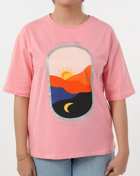 Eminent Women's Half Sleeves Printed T-Shirt - Flamingo