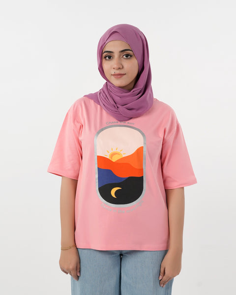 Eminent Women's Half Sleeves Printed T-Shirt - Flamingo