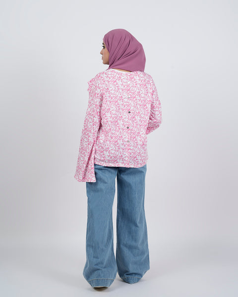 Eminent Women's Bermuda Full Sleeves Frill Top - White & Pink