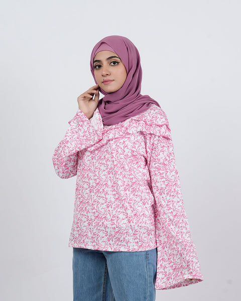 Eminent Women's Bermuda Full Sleeves Frill Top - White & Pink