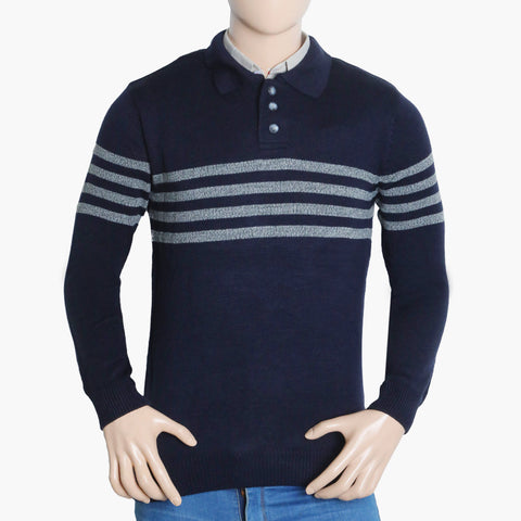 Men's Polo Stripe Sweater - Navy Blue, Men's Sweater & Sweat Shirts, Chase Value, Chase Value
