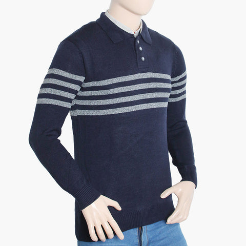 Men's Polo Stripe Sweater - Navy Blue, Men's Sweater & Sweat Shirts, Chase Value, Chase Value