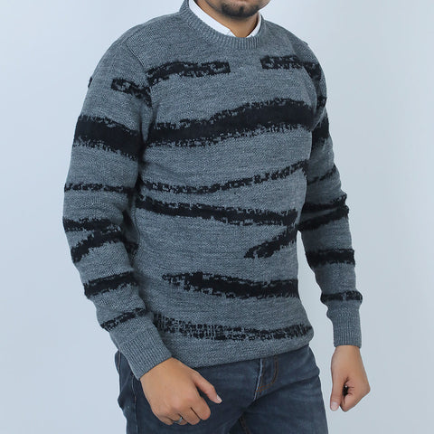Men's Jacquard Sweater - Grey & Black, Men's Sweater & Sweat Shirts, Eminent, Chase Value