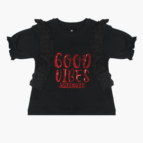 Eminent Girls Half Sleeves T-Shirt - Black, Girls T-Shirts, Eminent, Chase Value