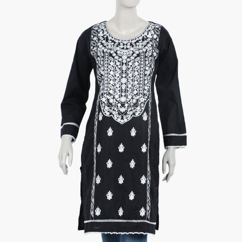 Women's Embroidered Stitched Kurti - Black, Women Ready Kurtis, Eminent, Chase Value