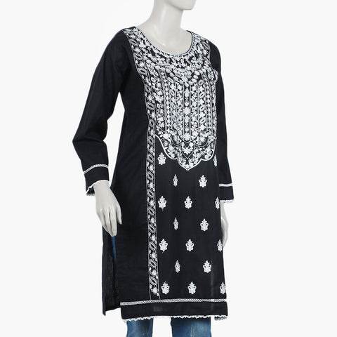 Women's Embroidered Stitched Kurti - Black, Women Ready Kurtis, Eminent, Chase Value
