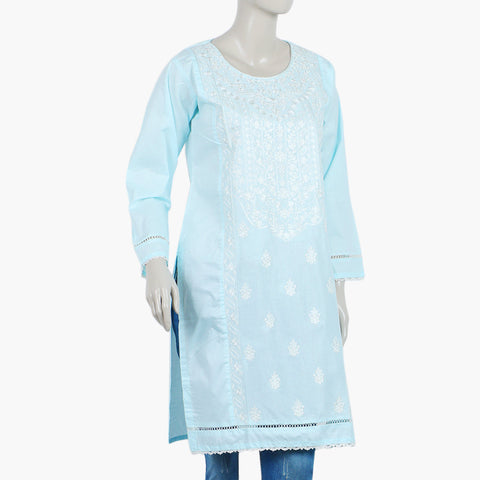 Women's Embroidered Stitched Kurti - Sky Blue, Women Ready Kurtis, Eminent, Chase Value