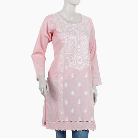 Women's Embroidered Stitched Kurti - Peach, Women Ready Kurtis, Eminent, Chase Value
