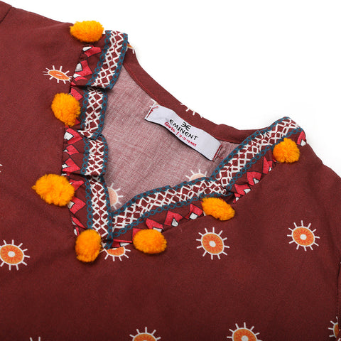 Eminent Girls Printed Suit - Maroon