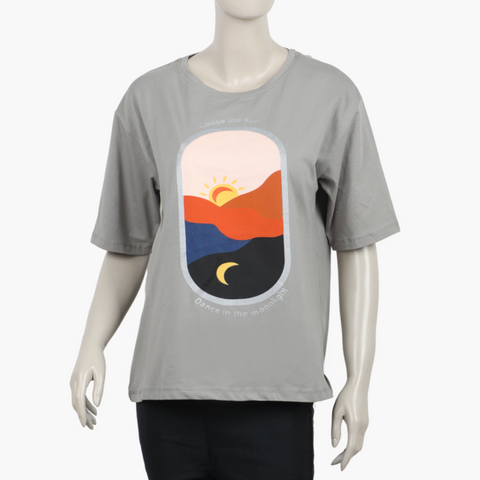 Eminent Women's Half Sleeves Printed T-Shirt - Frost Grey