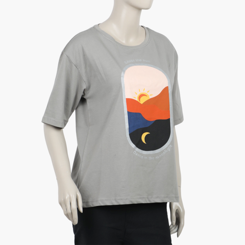 Eminent Women's Half Sleeves Printed T-Shirt - Frost Grey