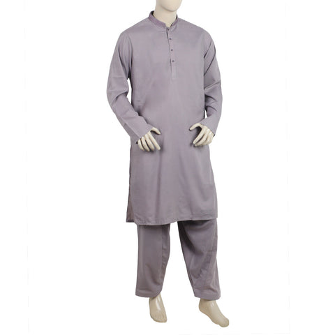 Men's Slim Fit Embroidered Shalwar Suit - Light Purple