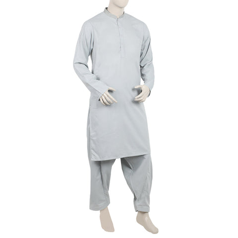 Men's Slim Fit Embroidered Shalwar Suit - Grey