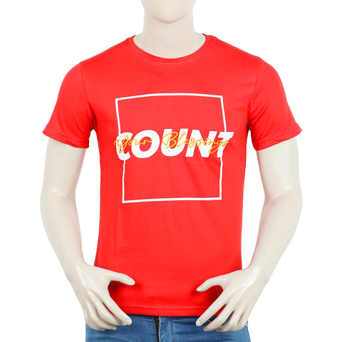 Eminent Men's Round Neck Half Sleeves Printed T-Shirt - Samba Red