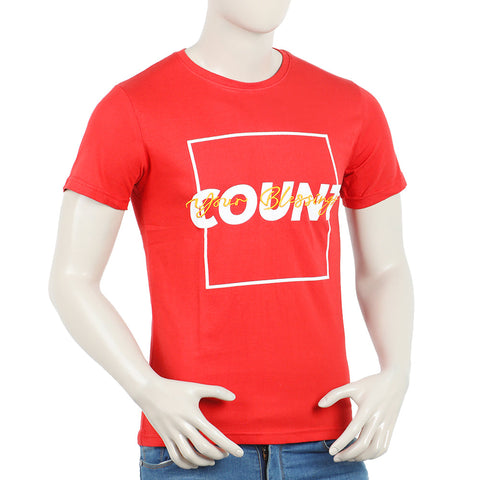 Eminent Men's Round Neck Half Sleeves Printed T-Shirt - Samba Red, Men's T-Shirts & Polos, Eminent, Chase Value