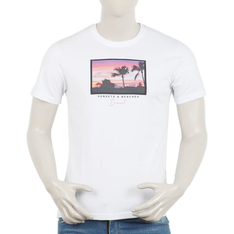 Eminent Men's Round Neck Half Sleeves Printed T-Shirt - White