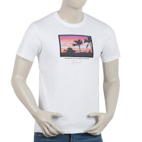 Eminent Men's Round Neck Half Sleeves Printed T-Shirt - White