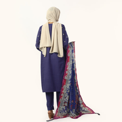 Eminent Women's Dyed Slub 3Pcs Suit - Blue, Women Shalwar Suits, Eminent, Chase Value