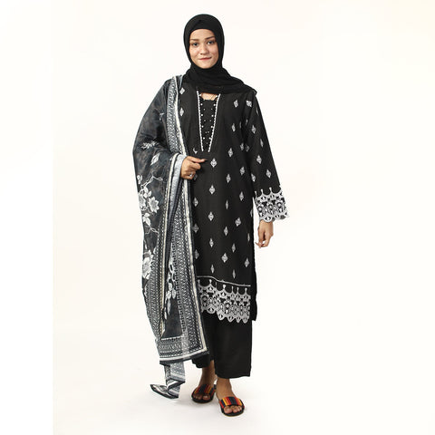 Eminent Women'S Dyed Slub 3Pcs Suit - Black