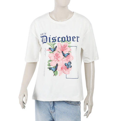 Eminent Women's Printed Half Sleeves T-Shirt - White, Women T-Shirts & Tops, Eminent, Chase Value