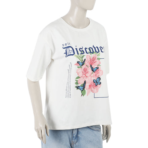 Eminent Women's Printed Half Sleeves T-Shirt - White, Women T-Shirts & Tops, Eminent, Chase Value