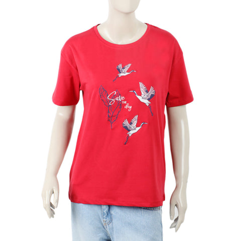 Eminent Women Printed Half Sleeves T-Shirt - Samba Red, Women T-Shirts & Tops, Eminent, Chase Value