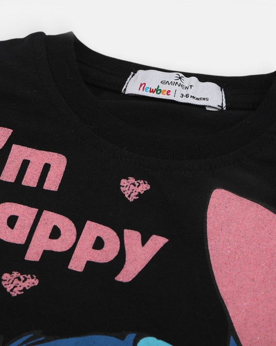 Eminent Newborn Girls Half Sleeves T-Shirt - Black