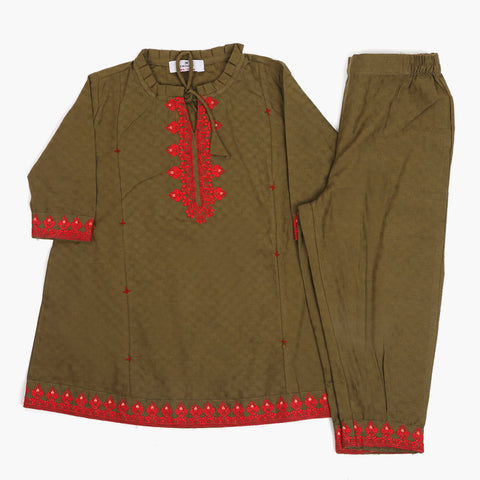 Eminent Girls Embroidered Shalwar Suit - Olive Green, Girls Shalwar Kameez, Eminent, Chase Value