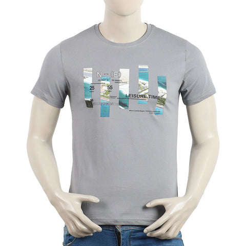 Eminent Men's Round Neck Half Sleeves Printed T-Shirt - Frost Grey