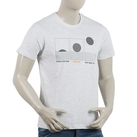 Eminent Men's Round Neck Half Sleeves Printed T-Shirt - Oatmeal
