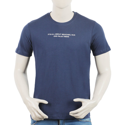 Eminent Men's Round Neck Half Sleeves Printed T-Shirt - Mid Blue