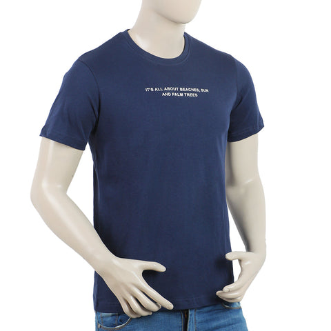 Eminent Men's Round Neck Half Sleeves Printed T-Shirt - Mid Blue
