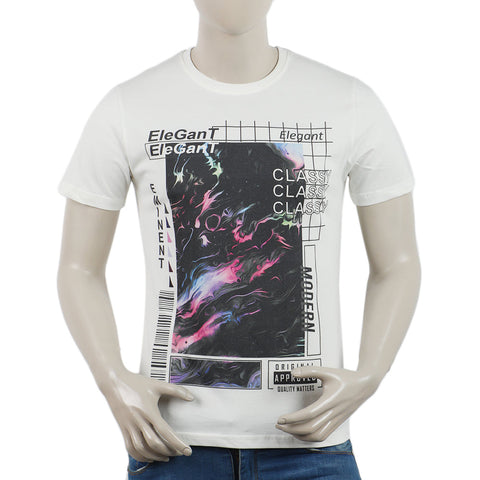 Eminent Men's Round Neck Half Sleeves Printed T-Shirt - Off White