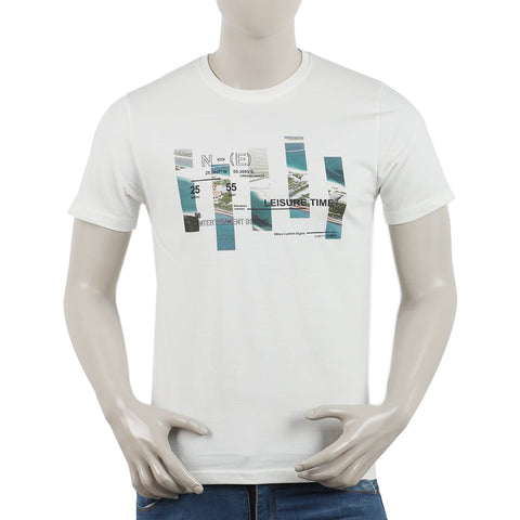 Eminent Men's Round Neck Half Sleeves Printed T-Shirt - Off White