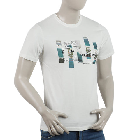 Eminent Men's Round Neck Half Sleeves Printed T-Shirt - Off White