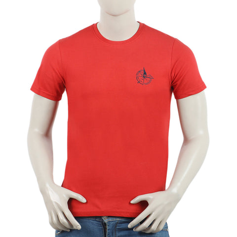 Eminent Men's Round Neck Half Sleeves Printed T-Shirt - Samba Red