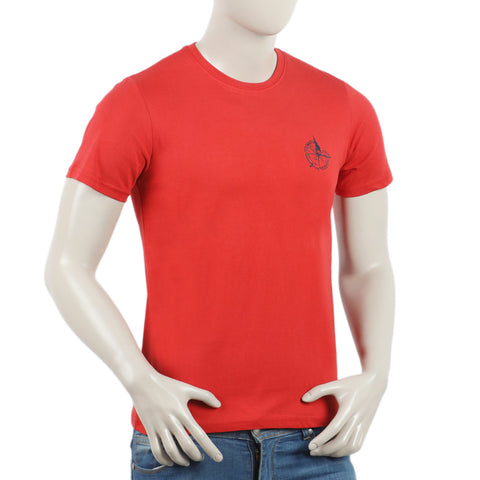 Eminent Men's Round Neck Half Sleeves Printed T-Shirt - Samba Red