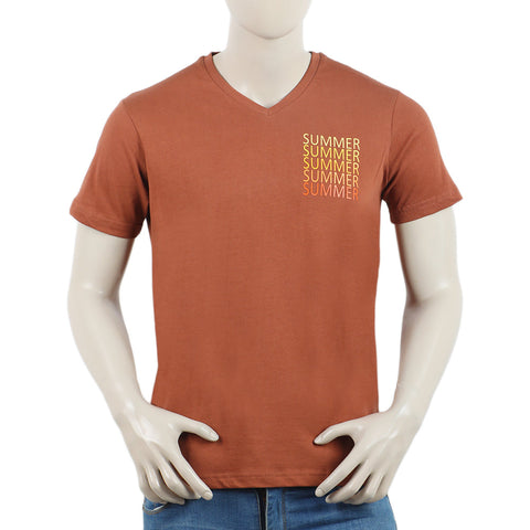 Eminent Men's Round Neck Half Sleeves Printed T-Shirt - Brown
