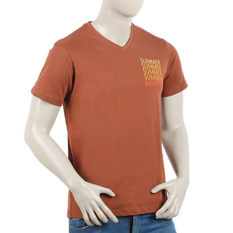 Eminent Men's Round Neck Half Sleeves Printed T-Shirt - Brown
