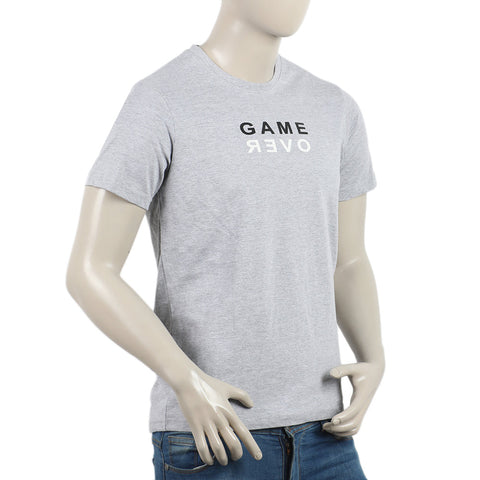 Eminent Men's Round Neck Half Sleeves Printed T-Shirt - Ash Grey