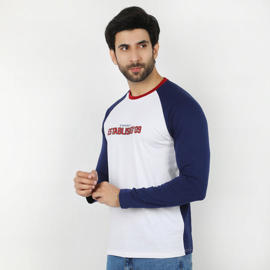 Eminent Men's Round Neck Full Sleeves T-Shirt - Navy Blue & White, Men's T-Shirts & Polos, Eminent, Chase Value